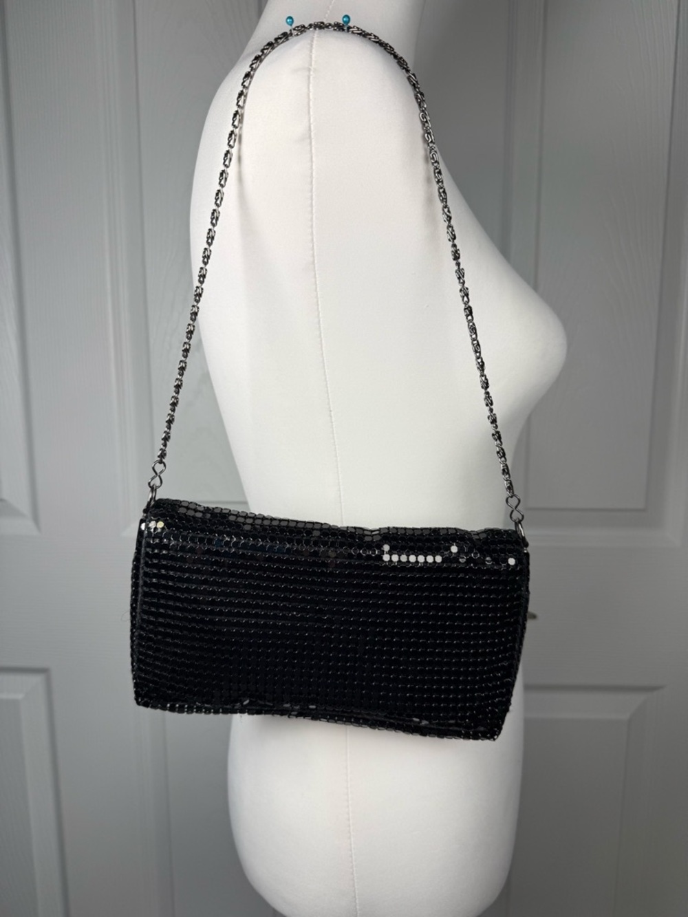Boho  Black evening bag  Metal Mesh clutch Y2K Bag Purse festival wristlet